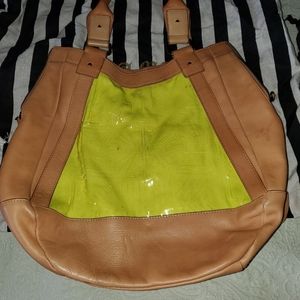 L.A.M.B handbag nude leather neon green details